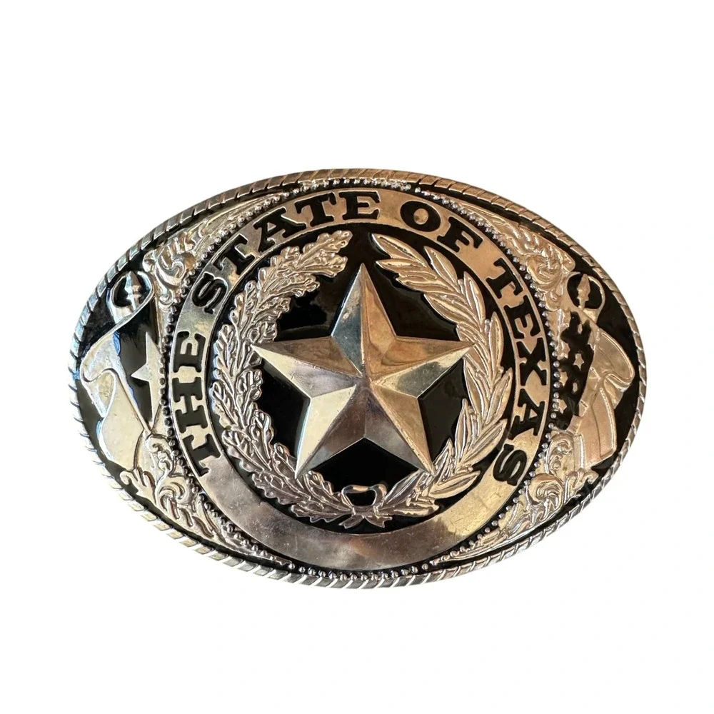 State of Texas Large Oversized Belt Buckle Silver Lone Star Oval Western Rodeo